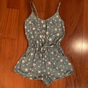 starred denim romper